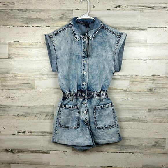 Blank NYC womens extra small button boho Denim shorts romper new elastic waist - Picture 1 of 10